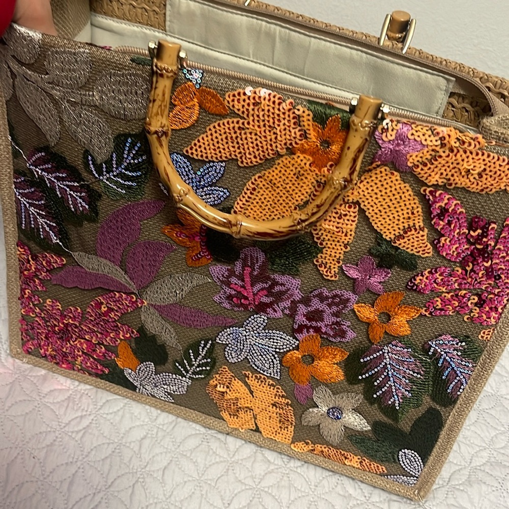 Colorful sequin flower tote bag